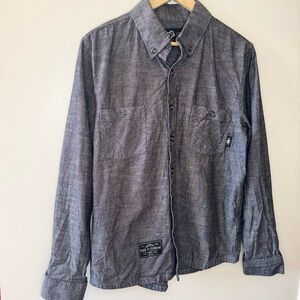 SAGA Outerwear Men’s Gray Cotton Chambray Button Up Long Sleeve Shirt Large REI
